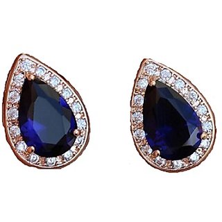                       Blue Sapphire/Neelam Stud Designer & Stylish Gold Plated  Earrings With IGL Lab Certificate By CEYLONMINE                                              