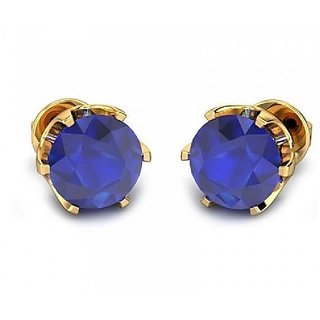                       Precious Stone Blue Sapphire Stud Gold Plated Earrings Original  Certified Neelam Stone Earrings For Women  Girls By CEYLONMINE                                              