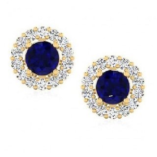                       CEYLONMINE- Blue sapphire stud gold plated earrings with lab certificate precious stone neelam earrings for girls & women                                              
