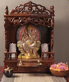 Shilpi Handmade Brown Classic Look Sheesham Wooden Temple/Mandap Pooja Mandir/Home Temple