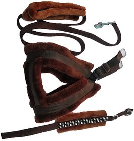 PET CLUB51 HIGH QUALITY COMBO FAR HARNESS -BROWN-SMALL(chest -22-25) DOG