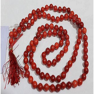                       CEYLONMINE- Natural Red Coral/Moonga Stone Beads Mala For Unisex                                              
