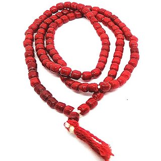                       CEYLONMINE- Original Red Coral Mala Certified  Natural Moonga Beads Mala For Unisex                                              