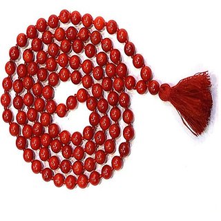                       CEYLONMINE- Red Coral Beads Mala Original  Natural Stone Coral Mala For Unisex                                              