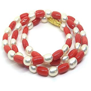 CEYLONMINE- Natural Red Coral Pearl Beads Mala With Lab certificate Gemstone Mala For Unisex CEYLONMINE- Natural Red Coral Pearl Beads Mala With Lab certificate Gemstone Mala For Unisex