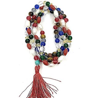                       CEYLONMINE- Natural Multicolor Navaratna Beads mala For Men  Women                                              