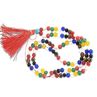 CEYLONMINE- Original Multicolor Navaratna Gemstone Mala With Lab Certificate Gemstone Beads Mala For Unisex CEYLONMINE- Original Multicolor Navaratna Gemstone Mala With Lab Certificate Gemstone Beads Mala For Unisex