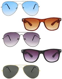 Adam Jones Pack of 5 Multicolour Mirrored Aviator UV Protected Unisex Sunglasses