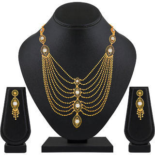 Asmitta Traditional One Gram Gold Plated Long Haram Multy String Brass Necklace Set For Women