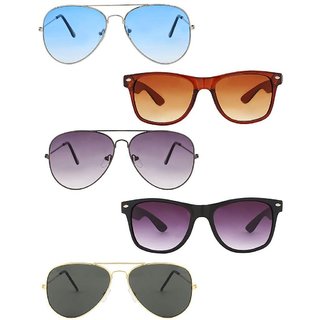                       Adam Jones Pack of 5 Multicolour Mirrored Aviator UV Protected Unisex Sunglasses                                              