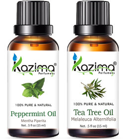 KAZIMA Combo of Peppermint Oil and Tea tree Oil For Hair Growth, Skin care (Each 15ML )- 100% Pure Natural Oil