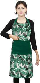 DECOTREE 100 Cotton Bib Apron with 2 Pockets, Adjustable Neck Strap and Extra Long Ties(Single Apron, Green)