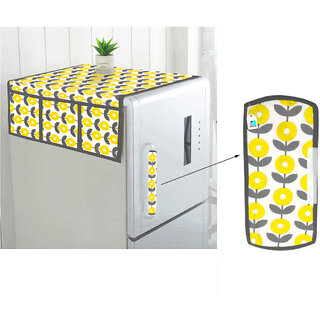 DECOTREE Combo Set of Cotton Fridge Top Cover with 6 Pockets and Cotton Fridge Handle Cover (Yellow, 2 Pcs Set)