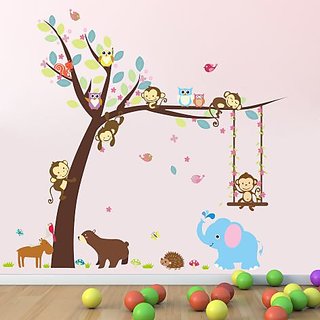                       Decor Villa Animal Tree Wall Stikcer  Decal (PVC Vinyl,Size-   58 cm x 50 cm)                                              