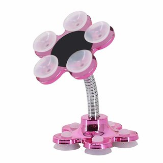 Mini Flower Shape Cellphone Holder Car  Mount Sucker Stand 360 Rotatable, Colour May Vary (Pack of 1)