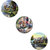 Kartik Flower Round Wall Paintings for Living Room with Wooden Frame and Without Glass - Set of 3