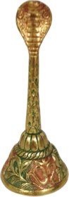 METALCRAFTS Temple Hand Bell, metallic, golden colour, meena work, 7 inch, 18 cm