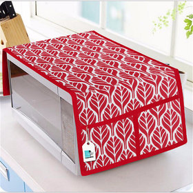 DECOTREE Microwave Oven Top Cover Cotton with Utility 4 Pockets (Size  14 X 36 Inches, Red)