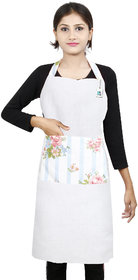 DECOTREE 100 Cotton Bib Apron with 2 Pockets, Adjustable Neck Strap and Extra Long Ties(Single Apron, White)