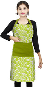 DECOTREE 100 Cotton Bib Apron with 2 Pockets, Adjustable Neck Strap and Extra Long Ties(Single Apron, Green)