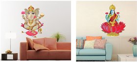 Decor Villa  Ganesh JI  Laxmi ji Combo Wall Sticker  (PVC Vinyl,Size-  116 cm X 43 cm)