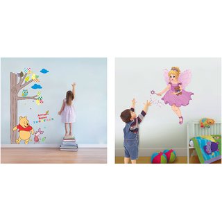                       Decor Villa  Tree Bear  Magic Girls Combo Wall Sticker  (PVC Vinyl,Size-  116 cm X 45 cm)                                              