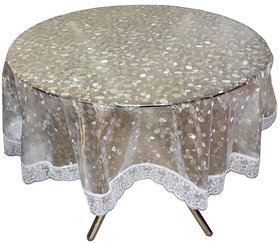 CASA-NEST PVC Waterproof 4 Seater Round Table Cover with Silver Lace 60 x 60 (Silver)