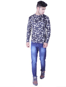 iSHU Printed Men's Full Sleeve Round Neck Black T-shirt