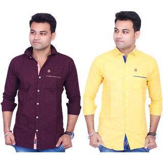 La Milano Men's Solid Cotton Casual Shirt Combo Of Two