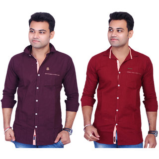 La Milano Men's Solid Cotton Casual Shirt Combo Of Two