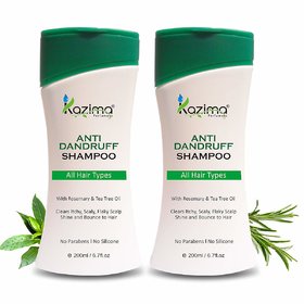KAZIMA Anti Dandruff Shampoo (200ml Pack of 2) With Rosemary & Tea Tree Oil For Removes Anti Hair Dandruff & Hair lice | Healthy Scalp | Nourishment to the Hair Shaft & Shining, Clears Itchy, Scaly, Flaky Scalp Shine and Bounce to Hair
