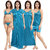 Be You Teal Blue Solid Lace Satin Women Nightwear Set (1 Robe, 1 Nighty, 1 Lingerie Set, 1 NightSuit) (Free Size)