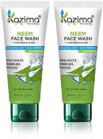 KAZIMA Neem Face Wash With Tea Tree  Tulsi (100 ML Pack of 2 PCS )- For Anti Pollution, Anti Acne, Nourishes Skin + Por