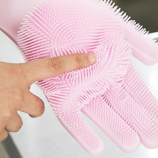 Eastern Club Silicone Non-Slip Scrubbing Gloves for Household Cleaning Great for Protecting Hands 1 Pair (Standard Size, Multicolour)