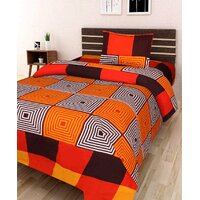 SHAKRIN 3D Printed Glace Cotton Single Orange Bedsheet with 1 Pillow Cover (Size 152 cm x 228 cm)