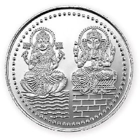 laxmi ganesh coin 10gm white gold plated coin for diwali by CEYLONMINE