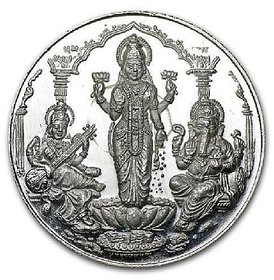 CEYLONMINE 10 gram Silver Ganesh  Laxmi Ji Coin
