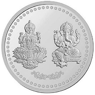                       laxmi ganesh coin 10gm white gold plated coin for diwali by CEYLONMINE                                              