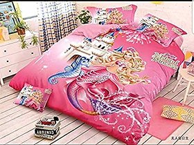 BACHPAN Kids 3D Printed Princess Bed sheet with 2 Pillow Covers - (Multi Color, Full Size)