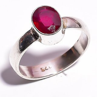                      Original 5.25 Ratti Ruby Gemstone  Silver Plated Ring Natural & Effective Manik Ring By CEYLONMINE                                              