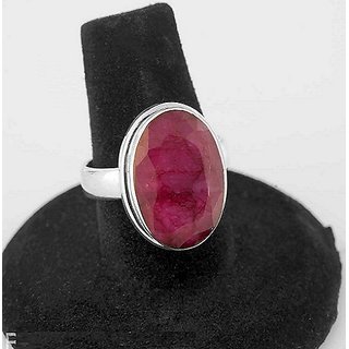                       Natural Ruby 5.25 ratti silver Plated Ring Lab Certified & Precious Stone Manik Ring For Unisex BY CEYLONMINE                                              