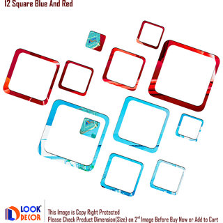 Look Decor-12 Square-(Blue Red-Pack of 12)-3D Acrylic Mirror Wall Stickers Decoration for Home Wall Office Wall Stylish and Latest Product Code Number 16