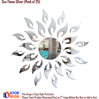 Look Decor-Sun Flame-(Silver-Pack of 25)-3D Acrylic Mirror Wall Stickers Decoration for Home Wall Office Wall Stylish and Latest Product Code Number 406
