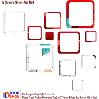 Look Decor-12 Square-(Grey Red-Pack of 12)-3D Acrylic Mirror Wall Stickers Decoration for Home Wall Office Wall Stylish and Latest Product Code Number 32