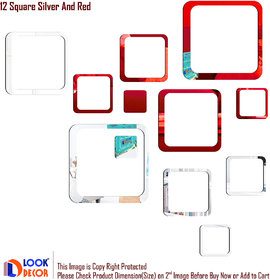 Look Decor-12 Square-(Silver Red-Pack of 12)-3D Acrylic Mirror Wall Stickers Decoration for Home Wall Office Wall Stylish and Latest Product Code Number 48