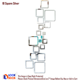                       Look Decor-18 Square-(Silver-Pack of 18)-3D Acrylic Mirror Wall Stickers Decoration for Home Wall Office Wall Stylish and Latest Product Code Number 79                                              