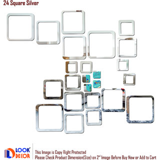                       Look Decor-24 Square-(Silver-Pack of 24)-3D Acrylic Mirror Wall Stickers Decoration for Home Wall Office Wall Stylish and Latest Product Code Number 96                                              