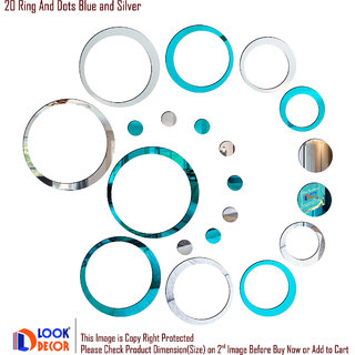                      Look Decor-20 Ring And Dots-(Blue Silver-Pack of 20)-3D Acrylic Mirror Wall Stickers Decoration for Home Wall Office Wall Stylish and Latest Product Code Number 125                                              