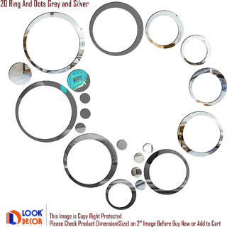                       Look Decor-20 Ring And Dots-(Grey Silver-Pack of 20)-3D Acrylic Mirror Wall Stickers Decoration for Home Wall Office Wall Stylish and Latest Product Code Number 126                                              