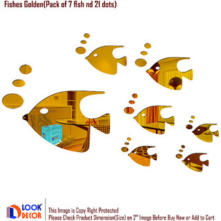                       Look Decor-7 Fishes 21 Dot-(Golden-Pack of 28)-3D Acrylic Mirror Wall Stickers Decoration for Home Wall Office Wall Stylish and Latest Product Code Number 524                                              